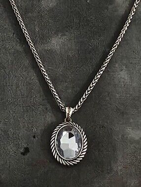 Silver Oval Faceted Clear Crystal Pendant Necklace
